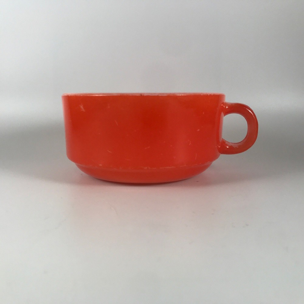 Vintage Glasbake Bowl D Handle Orange Flame Soup Chili Milk Glass
